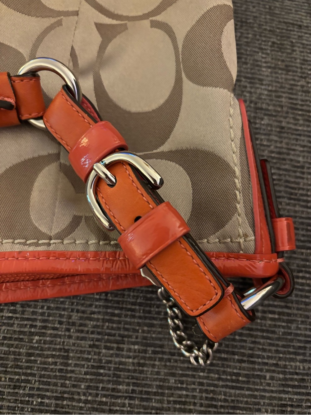 Coach K0868-12675 Signature Metallic Khaki Jacquard Orange Leather Shoulder Bag - Picture 16 of 16